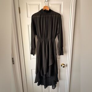 Dynamite Black Long Sleeve Polka Dot Midi Dress